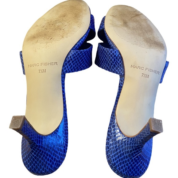 Marc Fisher Mf Queta Sandal Blue Mid Heel Slide 7.5 - Picture 5 of 5